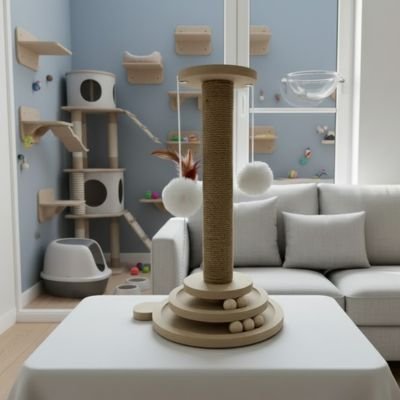 Griffoir pour chat | Poteau central en corde résistante et jouets intégrés - Chicetchat