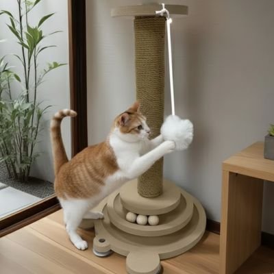 Griffoir pour chat | Poteau central en corde résistante et jouets intégrés - Chicetchat