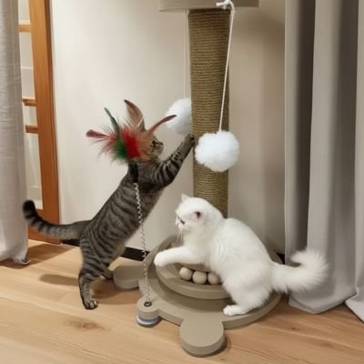 Griffoir pour chat | Poteau central en corde résistante et jouets intégrés - Chicetchat